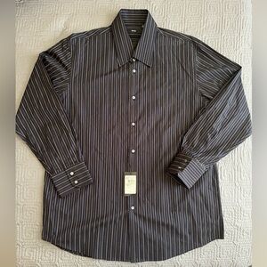Boss Black Dress Shirt with Blue and Grey Stripes